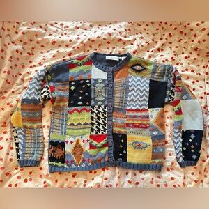 Multicolor Patchwork Knit Cardigan Sweater